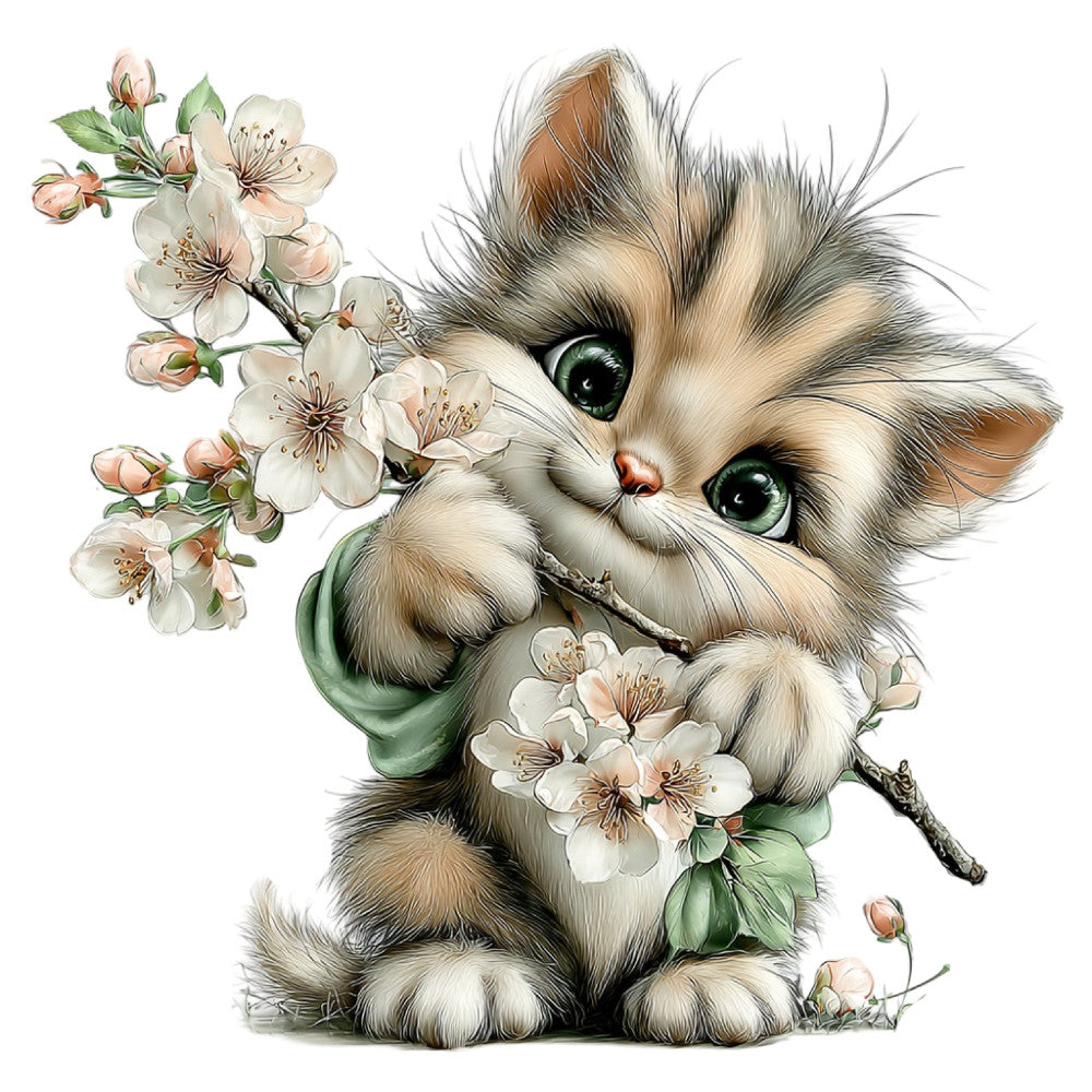 Whimsical Spring Cat Fabric Panel 17