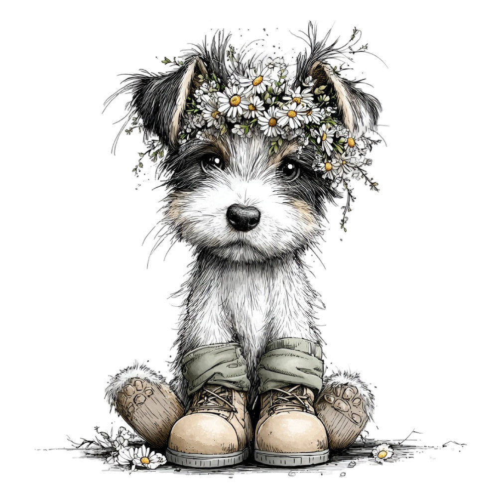 Whimsical Spring Dogs Fabric Panel 26