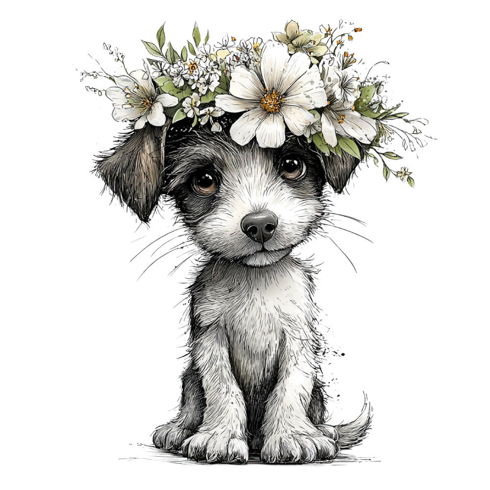 Whimsical Spring Dogs Fabric Panel 29
