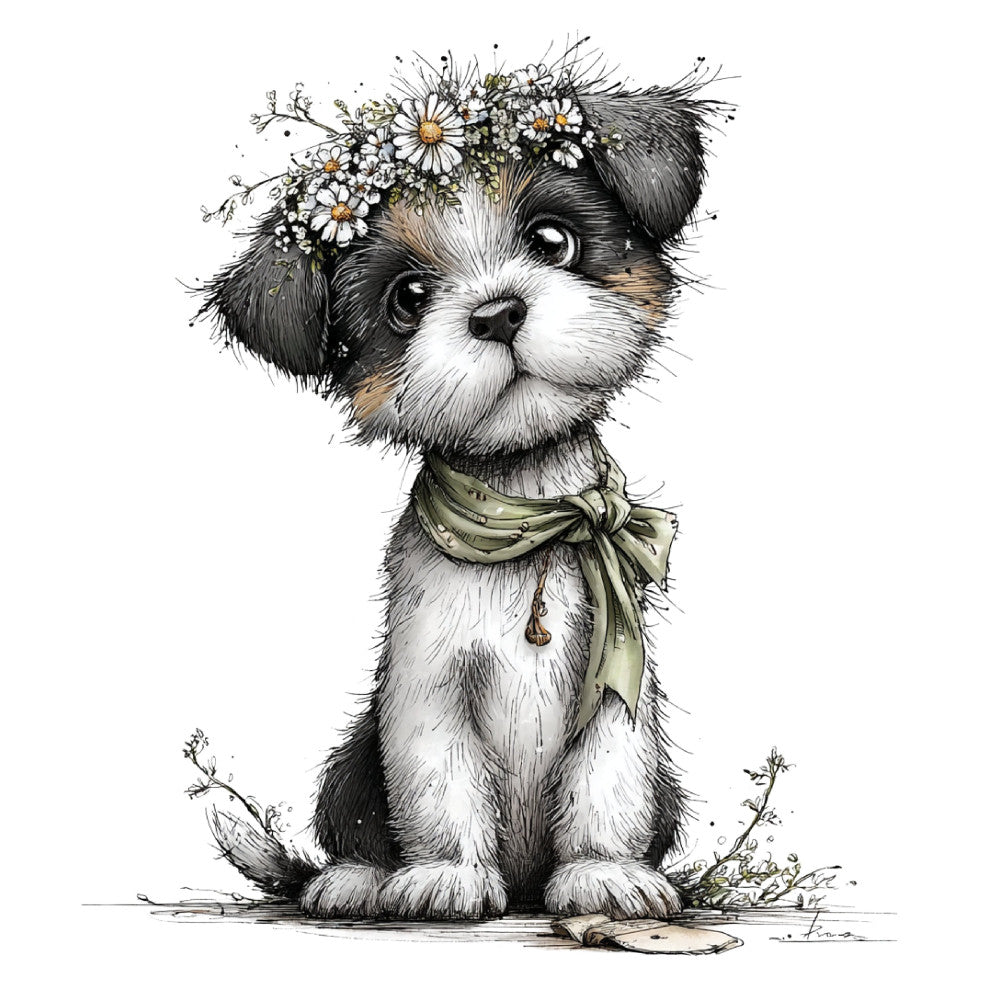 Whimsical Spring Dogs Fabric Panel 30