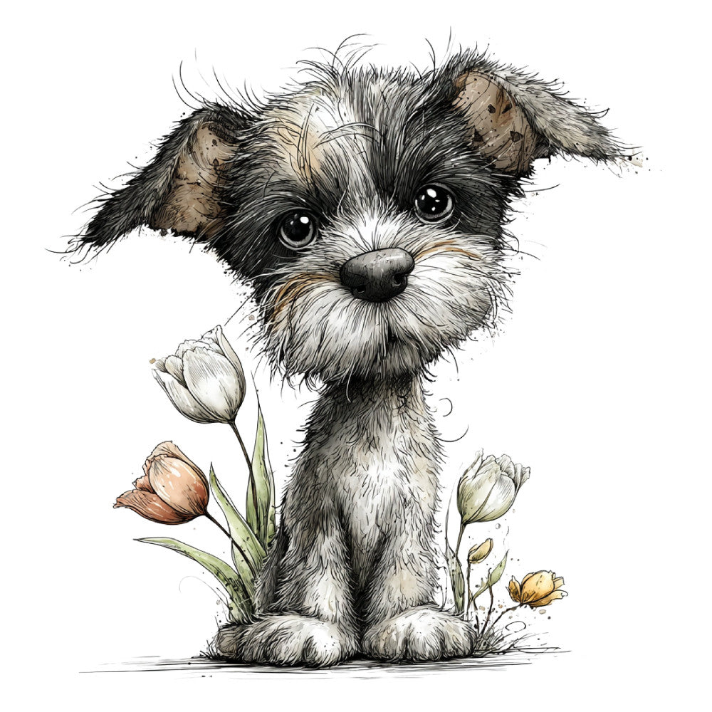 Whimsical Spring Dogs Fabric Panel 32