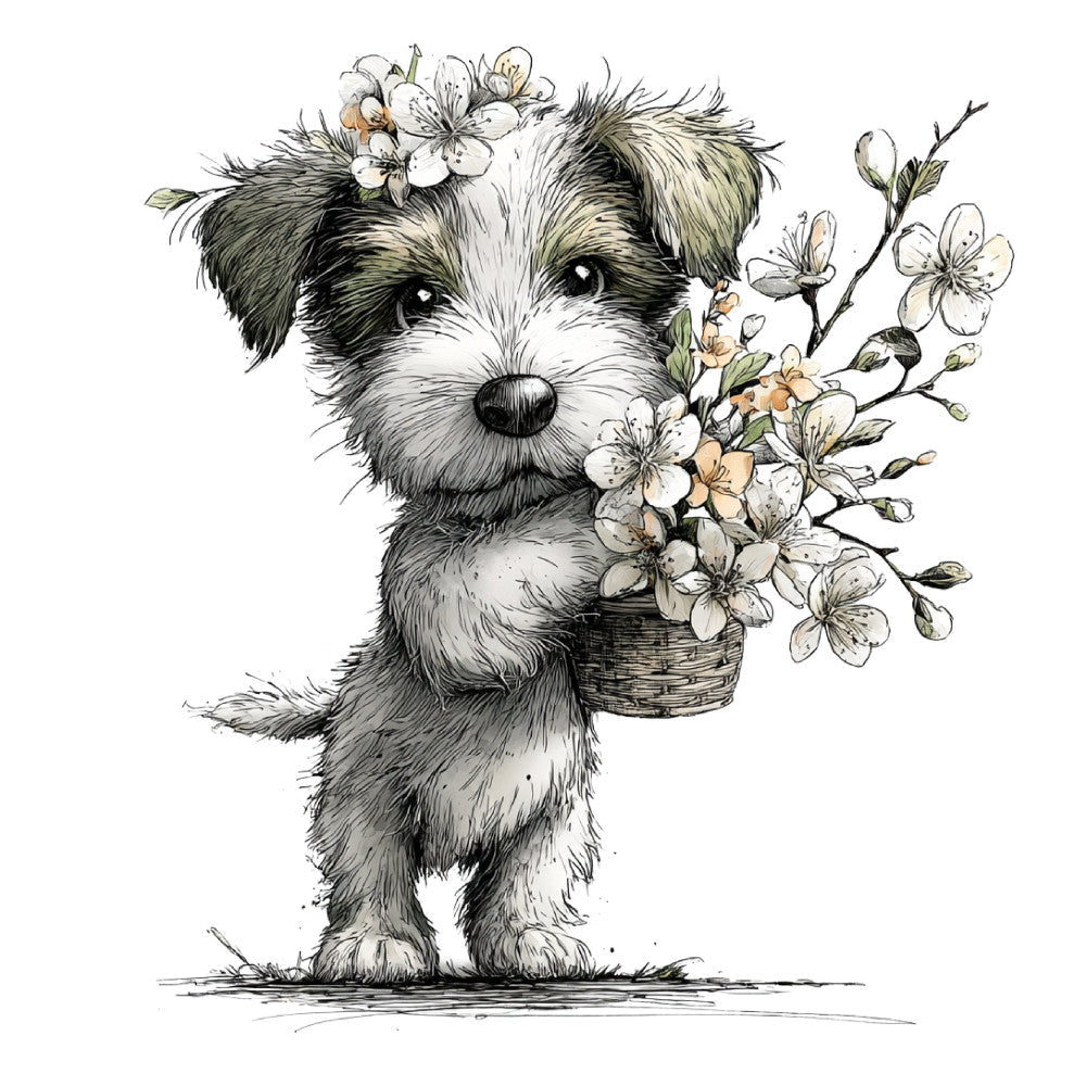 Whimsical Spring Dogs Fabric Panel 42