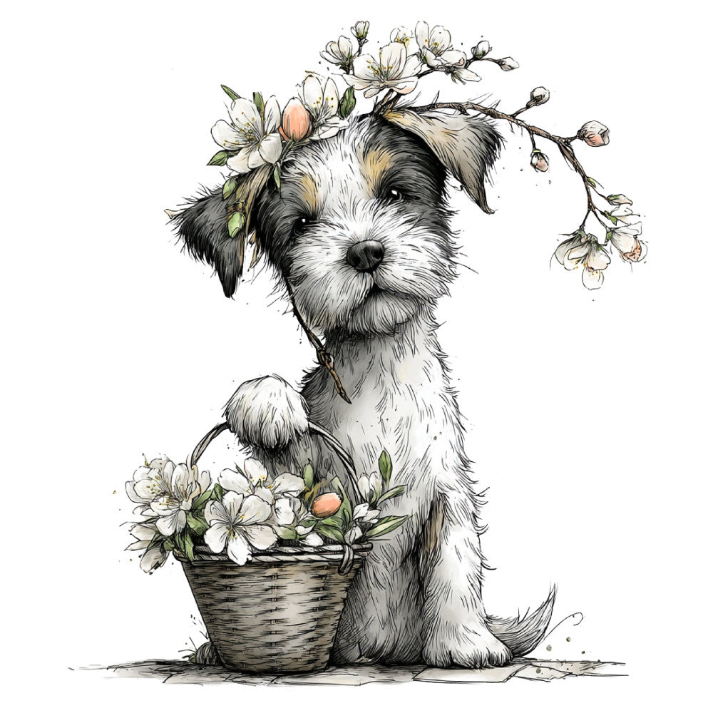 Whimsical Spring Dogs Fabric Panel 44