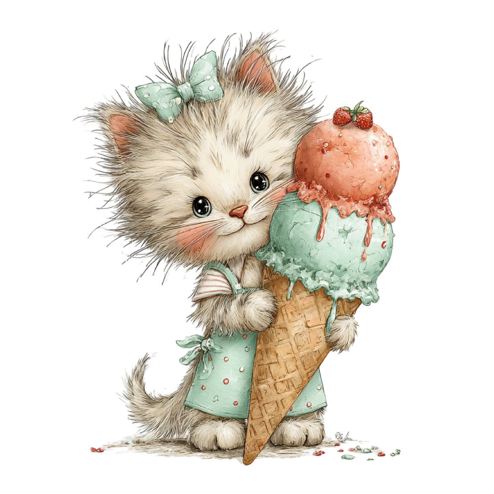 Whimsical Summer Cat Fabric Panel 16