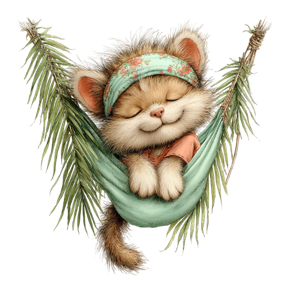 Whimsical Summer Cat Fabric Panel 26