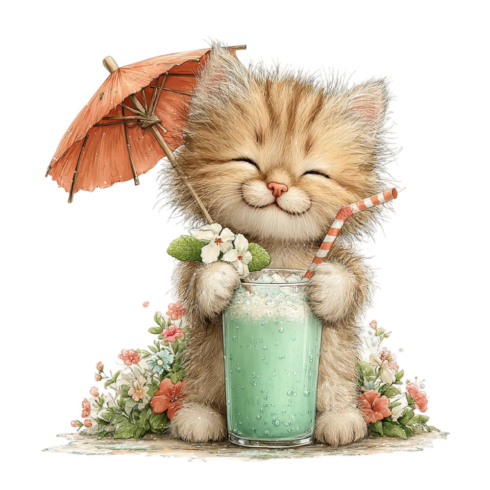 Whimsical Summer Cat Fabric Panel 29