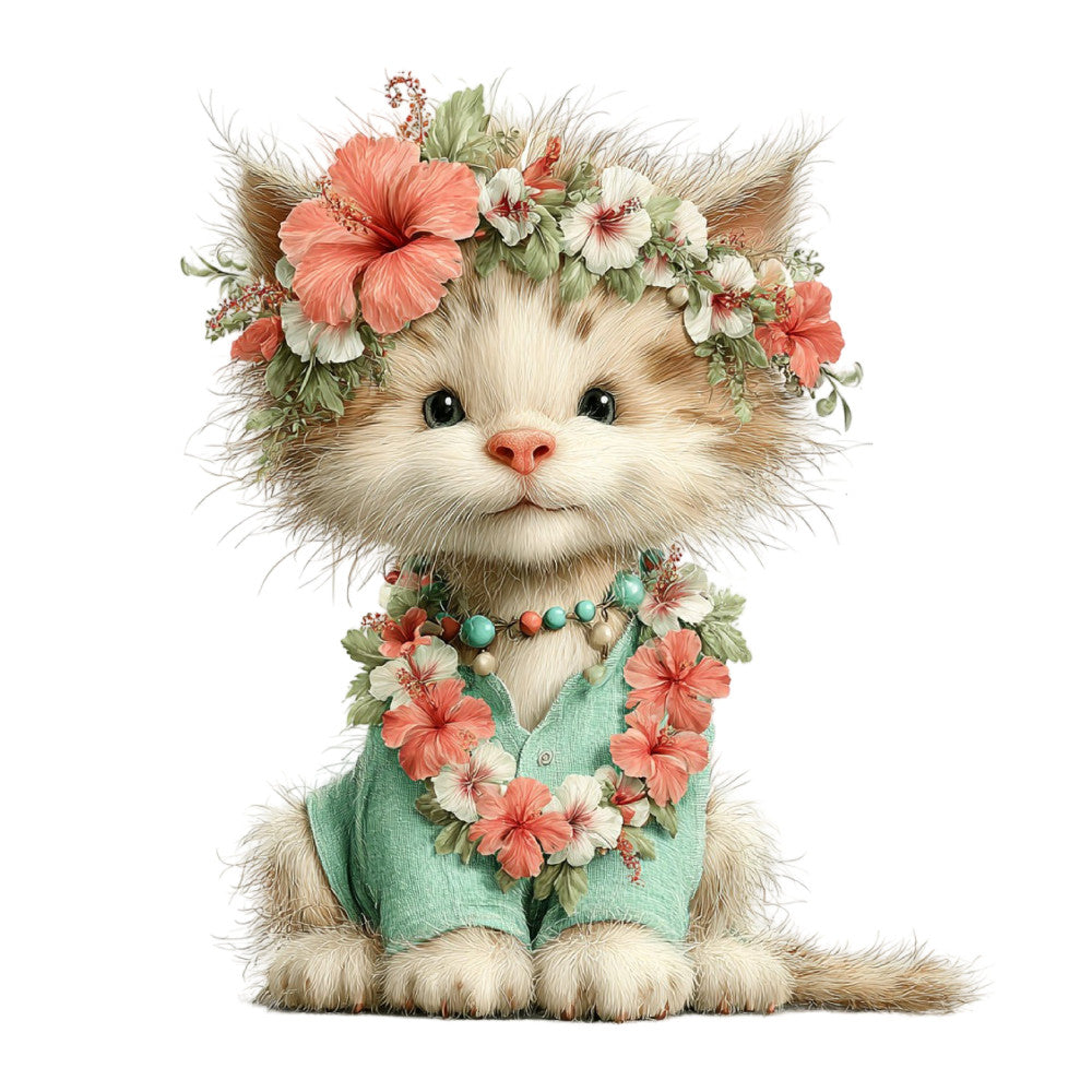 Whimsical Summer Cat Fabric Panel 32