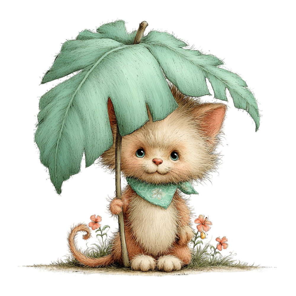 Whimsical Summer Cat Fabric Panel 34