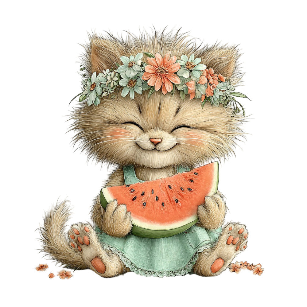 Whimsical Summer Cat Fabric Panel 35