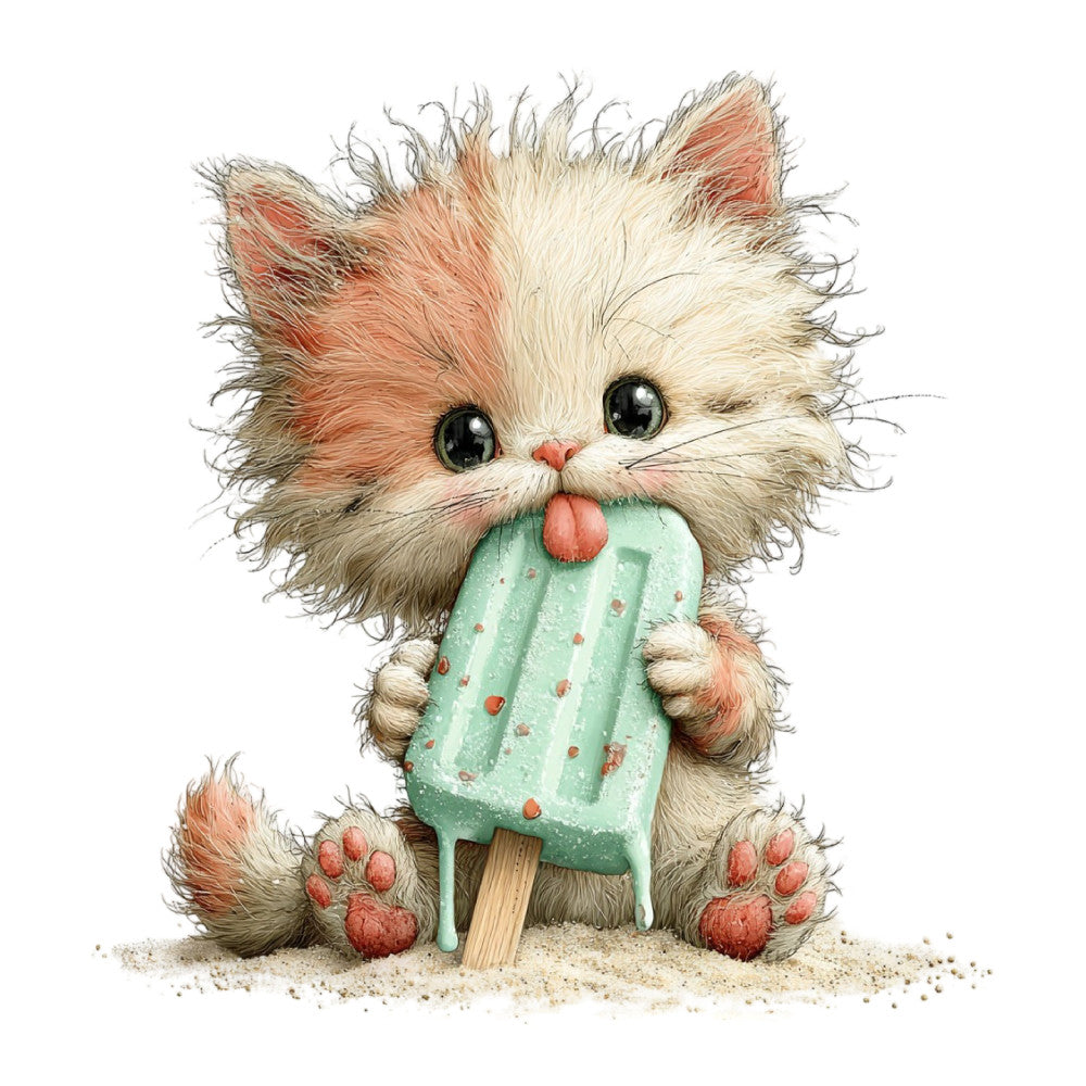 Whimsical Summer Cat Fabric Panel 44