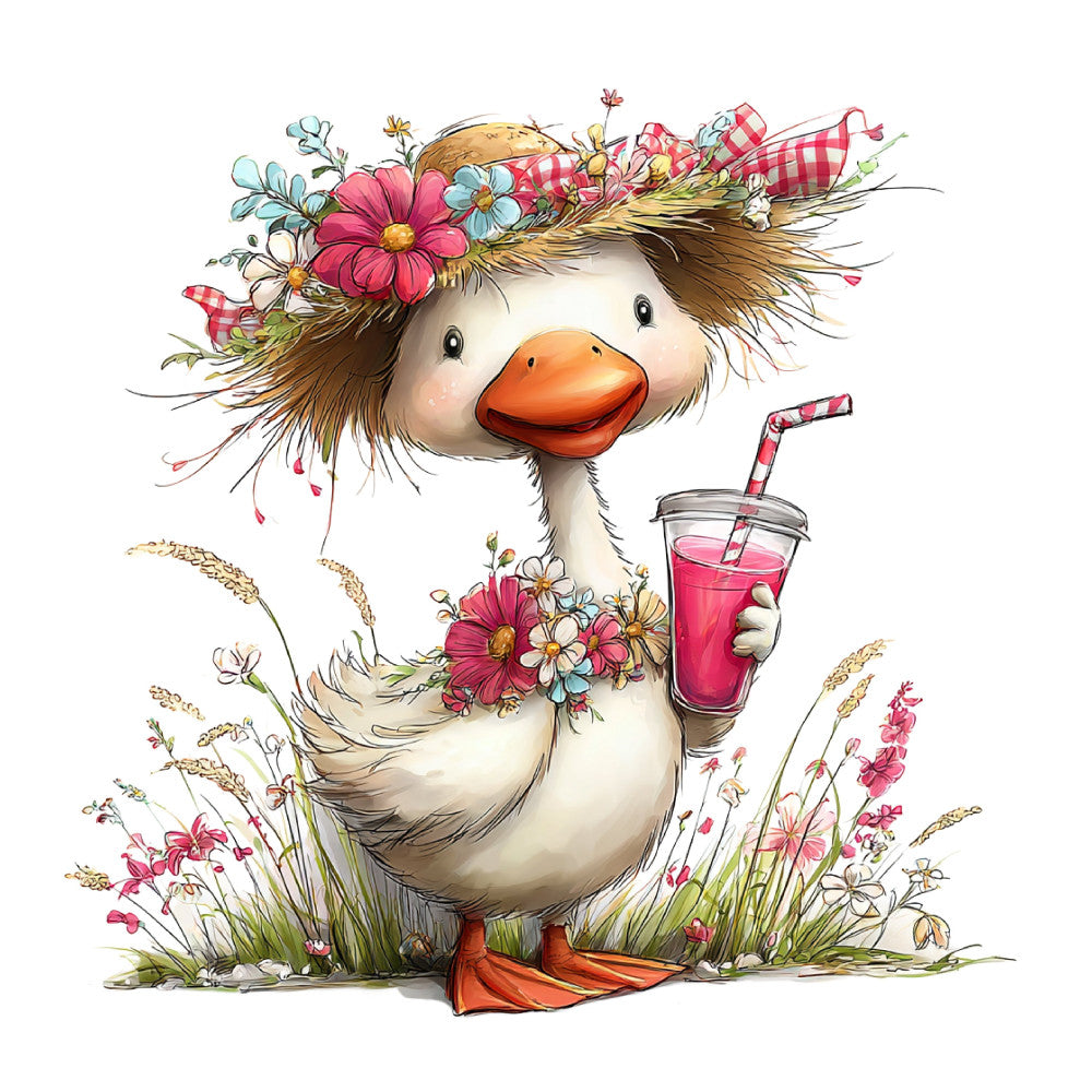 Whimsical Summer Goose Fabric Panel 58