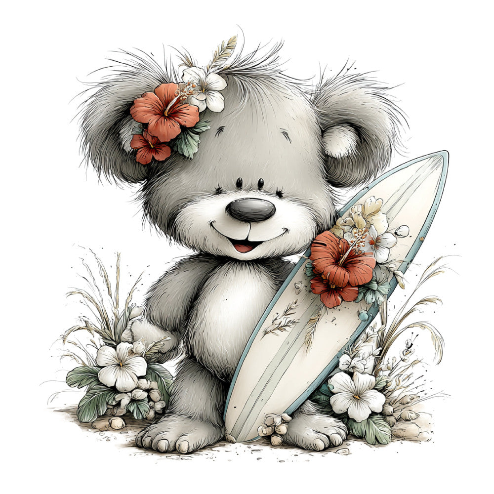 Whimsical Summer Teddy Bear Fabric Panel 22