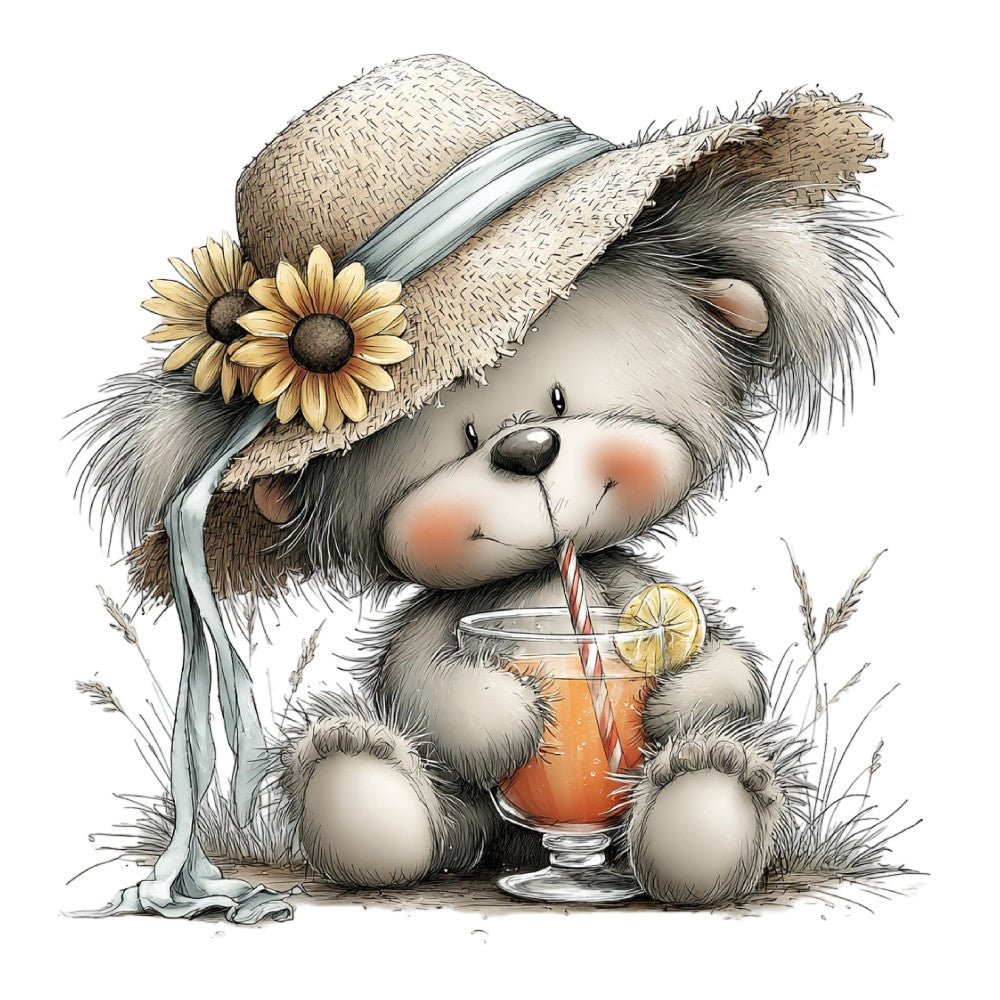 Whimsical Summer Teddy Bear Fabric Panel 4
