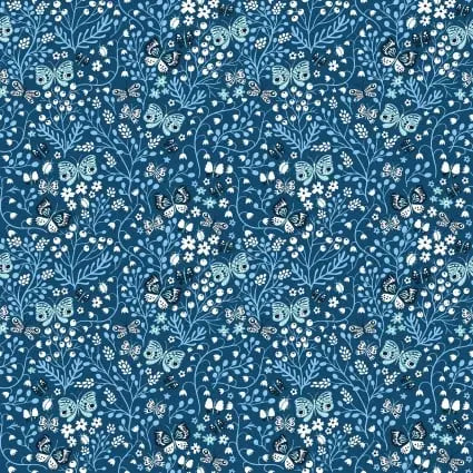 Whimsy Blue Butterflies 44"/45" Fabric Per Yard In The Beginning Fabrics