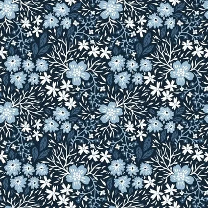Whimsy Blue Flower Garden 44"/45" Fabric Per Yard In The Beginning Fabrics