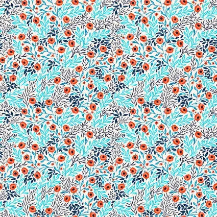 Whimsy Cream Floral Leaves 44"/45" Fabric Per Yard In The Beginning Fabrics