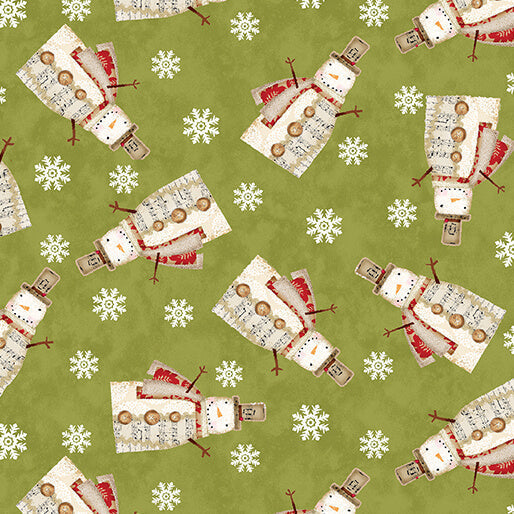 White Christmas - Musical Snowman - Green 44" / 45" Fabric Per Yard