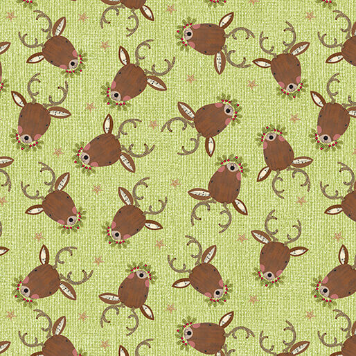 White Christmas - Reindeer Portrait - Green 44" / 45" Fabric Per Yard