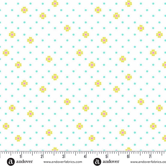 White Dot Dot Bloom Color Pop Playground Cotton 44"/45" Fabric Per Yard