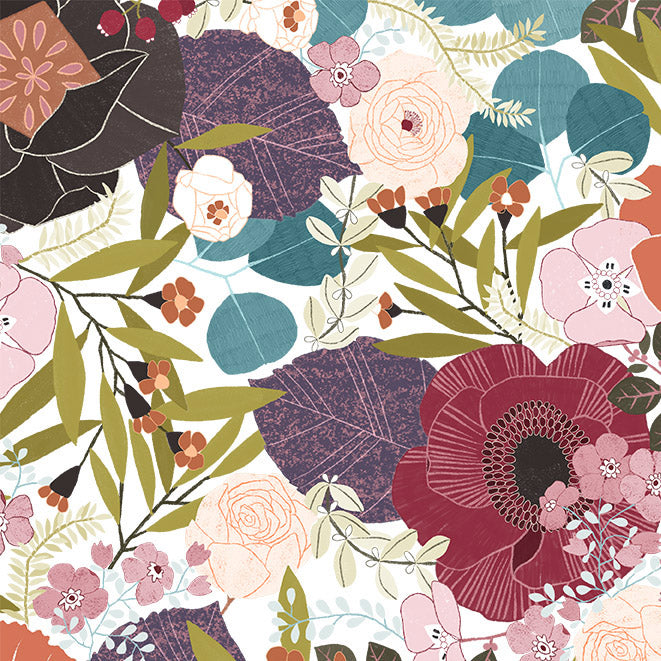 White Flawless Flower Cotton 44"/45" Fabric Per Yard