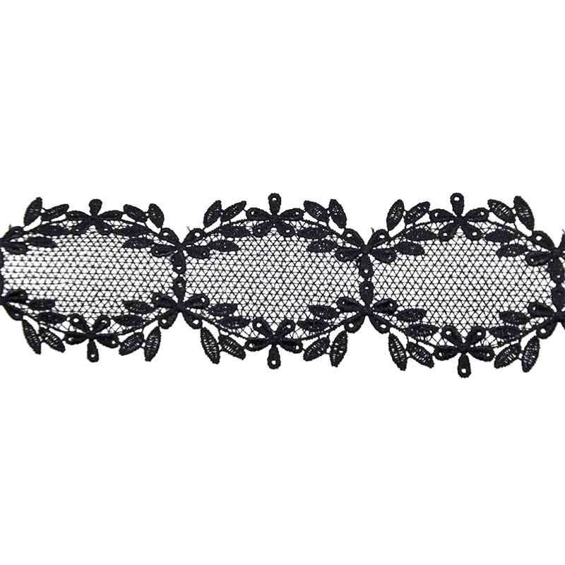 White Floral Venise Lace Trim, 2-inch X 5 Yards – Scalloped Mesh Oval Border with Leaf Detail