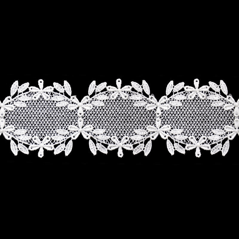 White Floral Venise Lace Trim, 2-inch X 5 Yards – Scalloped Mesh Oval Border with Leaf Detail