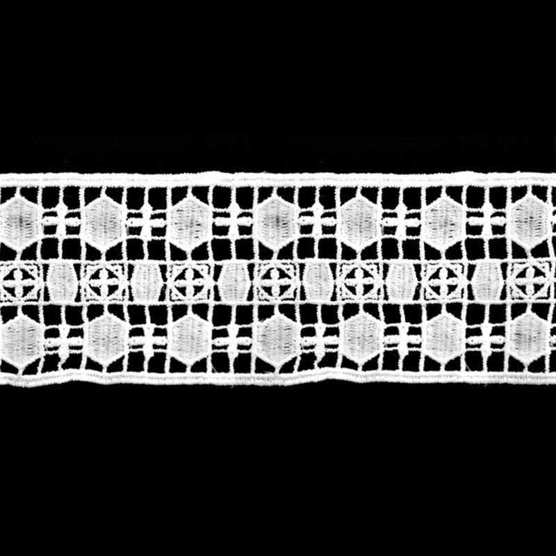 White Geometric Venise Lace Trim, 2.5-inch X 5 Yards – Wide Openwork Hexagon & Lattice Border