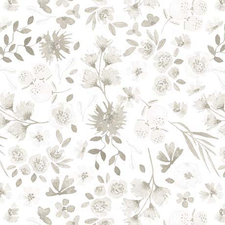 White Home Sweet Home Floral Wideback Cotton Fabric