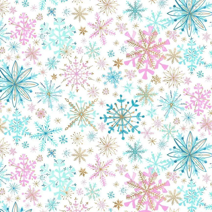 White Multi Large Snowflakes Wideback Fabric Per Yard Timeless Treasures