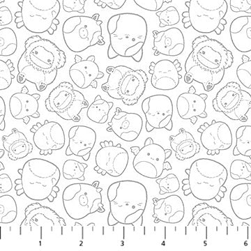 White Outlines Tossed Yardage Squishmallows Cotton 44"/45" Fabric Per Yard
