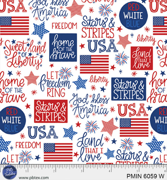 White Patriotic Minis PMIN-6059-W Cotton 44/45 Fabric Per Yard