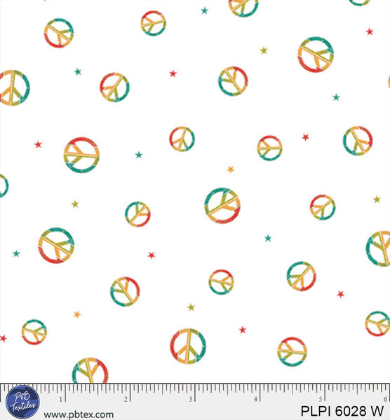 White Rainbow Peace Symbol Peace, Love, Pickleball Cotton 44”/45” Fabric Per Yard