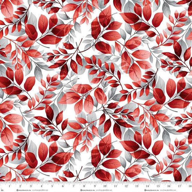 White Red Leaves Scarlet's Treasure 44"/45" Cotton Fabric Per Yard