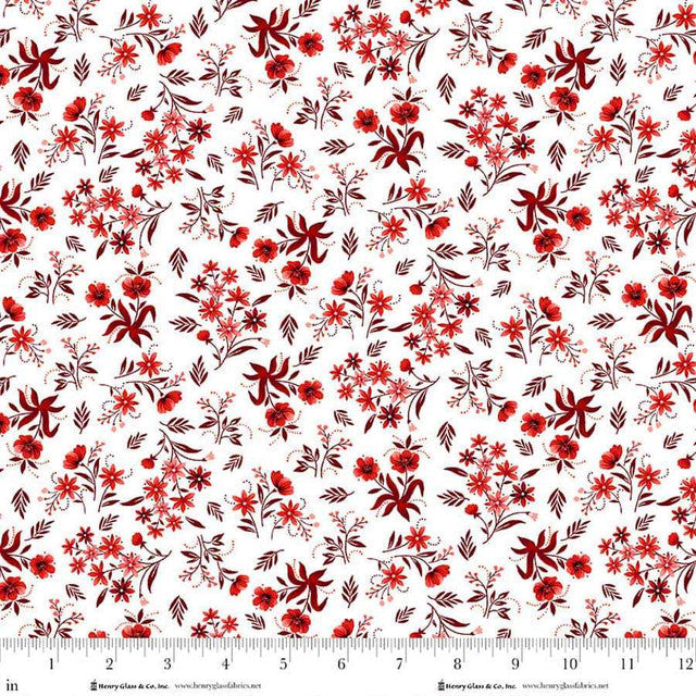 White Red Nosegays Scarlet's Treasure 44"/45" Cotton Fabric Per Yard