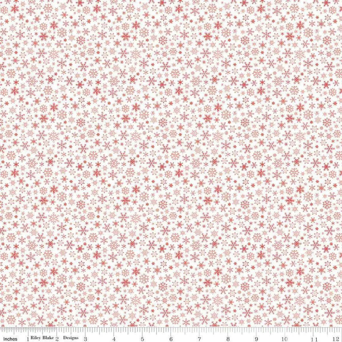 White Red Peace on Earth Snowflakes Wideback Fabric