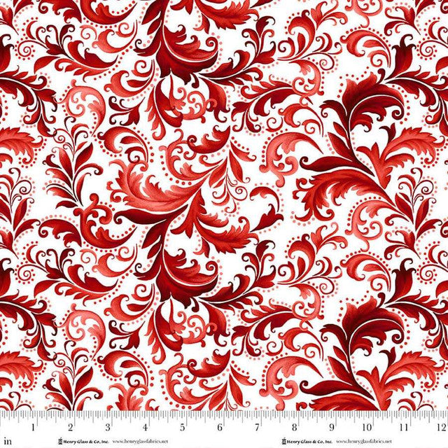 White Red Scrolls Scarlet's Treasure 44"/45" Cotton Fabric Per Yard