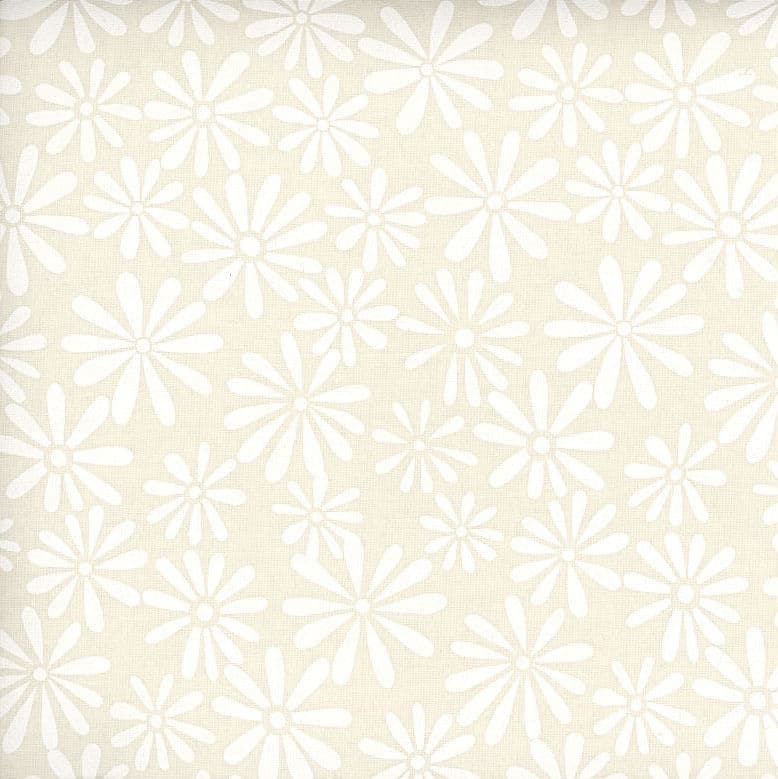 White on Natural Flower Power 45" Wide Cotton Fabric Per Yard