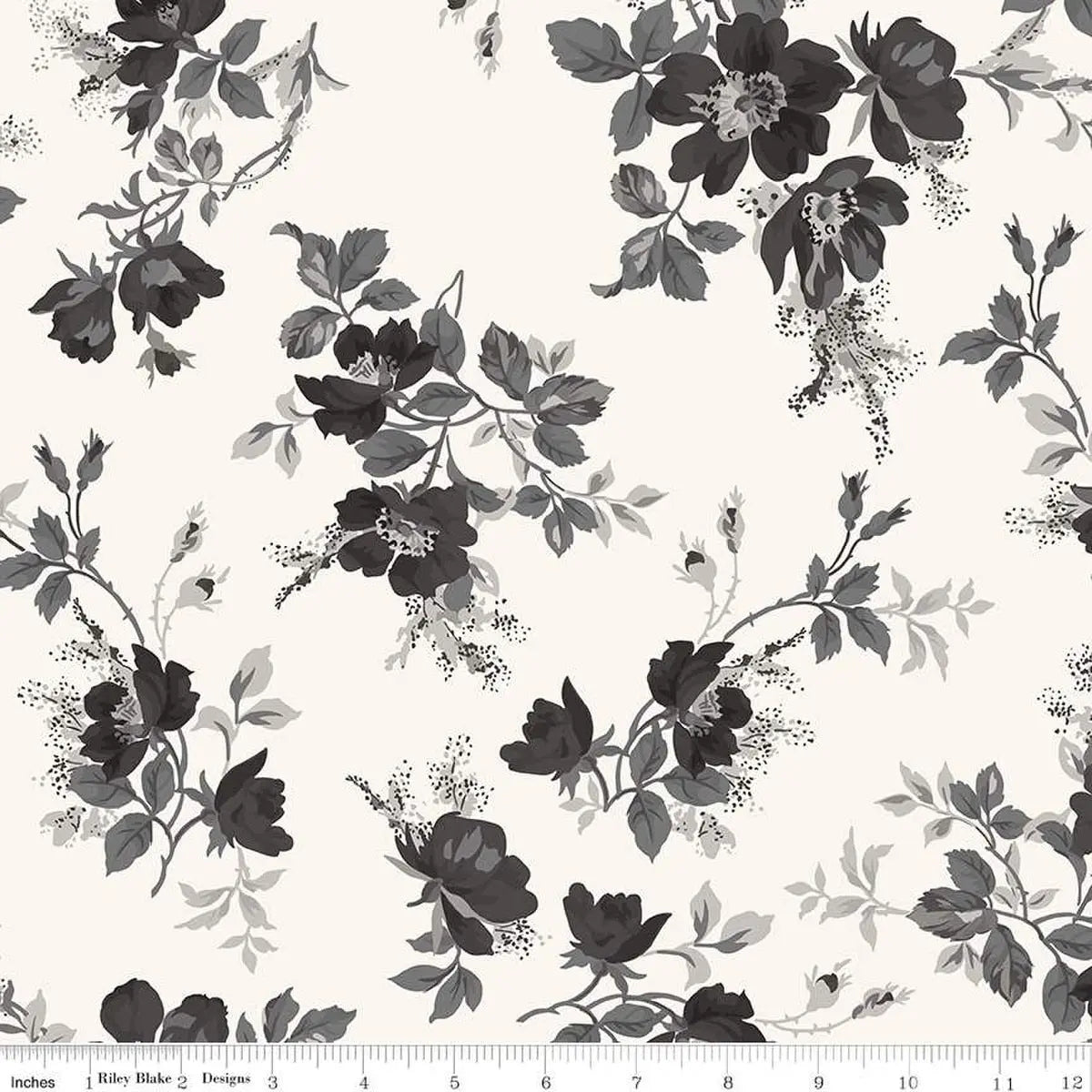 Wide Back Ink & Ivory Large Floral Ivory Cotton Wideback Fabric per yard Riley Blake Designs