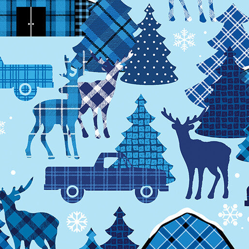 Winter Farm House Plaid - Farmhouse Scenic - Light Blue 44" / 45" Fabric Per Yard