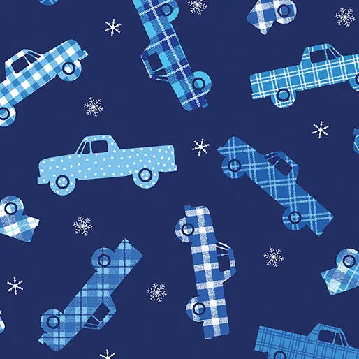 Winter Farm House Plaid - Plaid Trucks - Dark Blue 44" / 45" Fabric Per Yard The Fabric Company