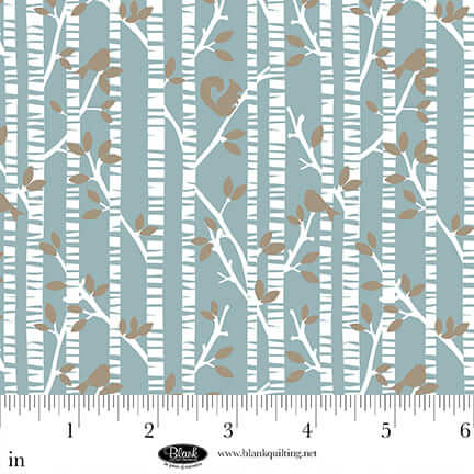 Blank Quilting Winter Whispers tree trunks birds squirrels medium blue quilting cotton by the yard