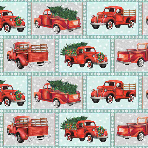 Wintry Mix - Red Trucks - Mint 44" / 45" Fabric Per Yard