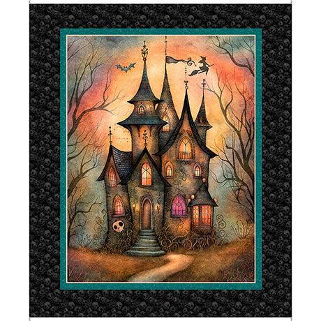 Multi Haunted House Panel Witchypoo Fabric Panel
