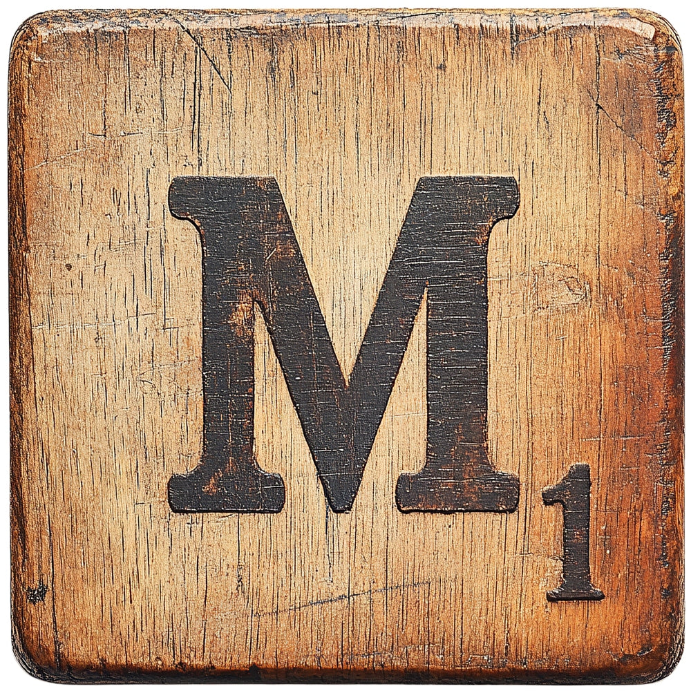 Wood Letter M Blocks Fabric Panel QuiltingFabricPanels