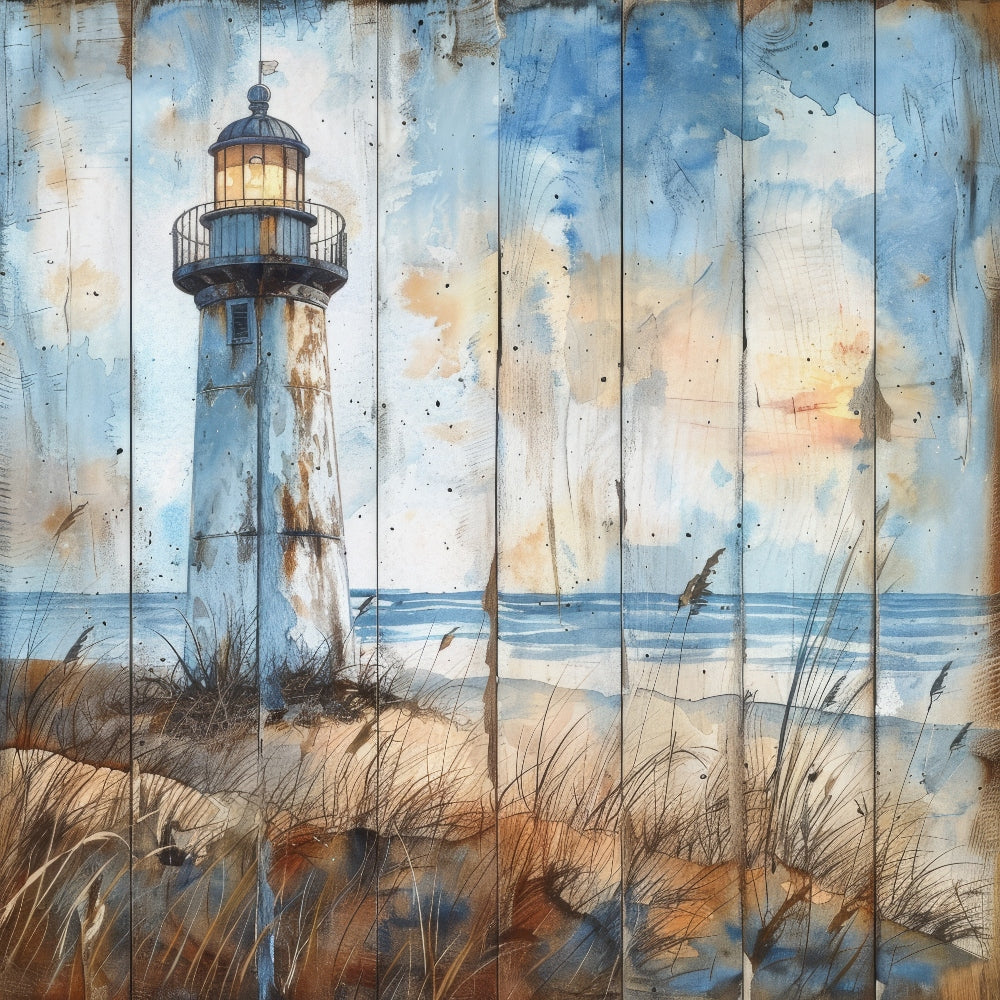 Wooden Lighthouses Fabric Panel 4 QuiltingFabricPanels