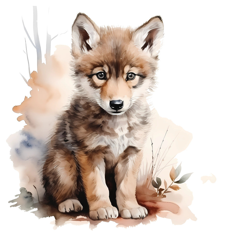 Woodland Baby Wolf 2 Fabric Panel
