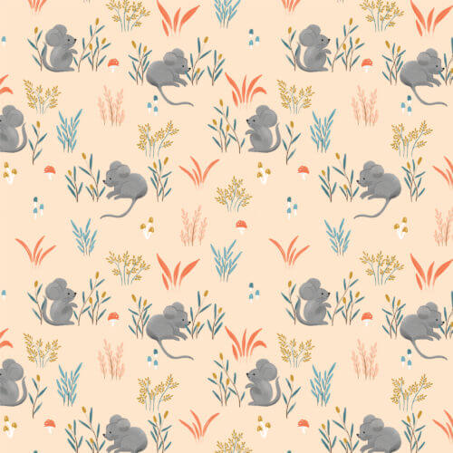 Woodland Creatures Mouse Meadow organic cotton quilting fabric by Dominika Godette for Cloud9 Fabrics, meadow mouse print, sold by the yard