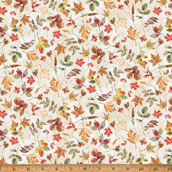 Harvest Bouquet Natural Tossed Leaves Cotton 43"/44" Fabric Per Yard