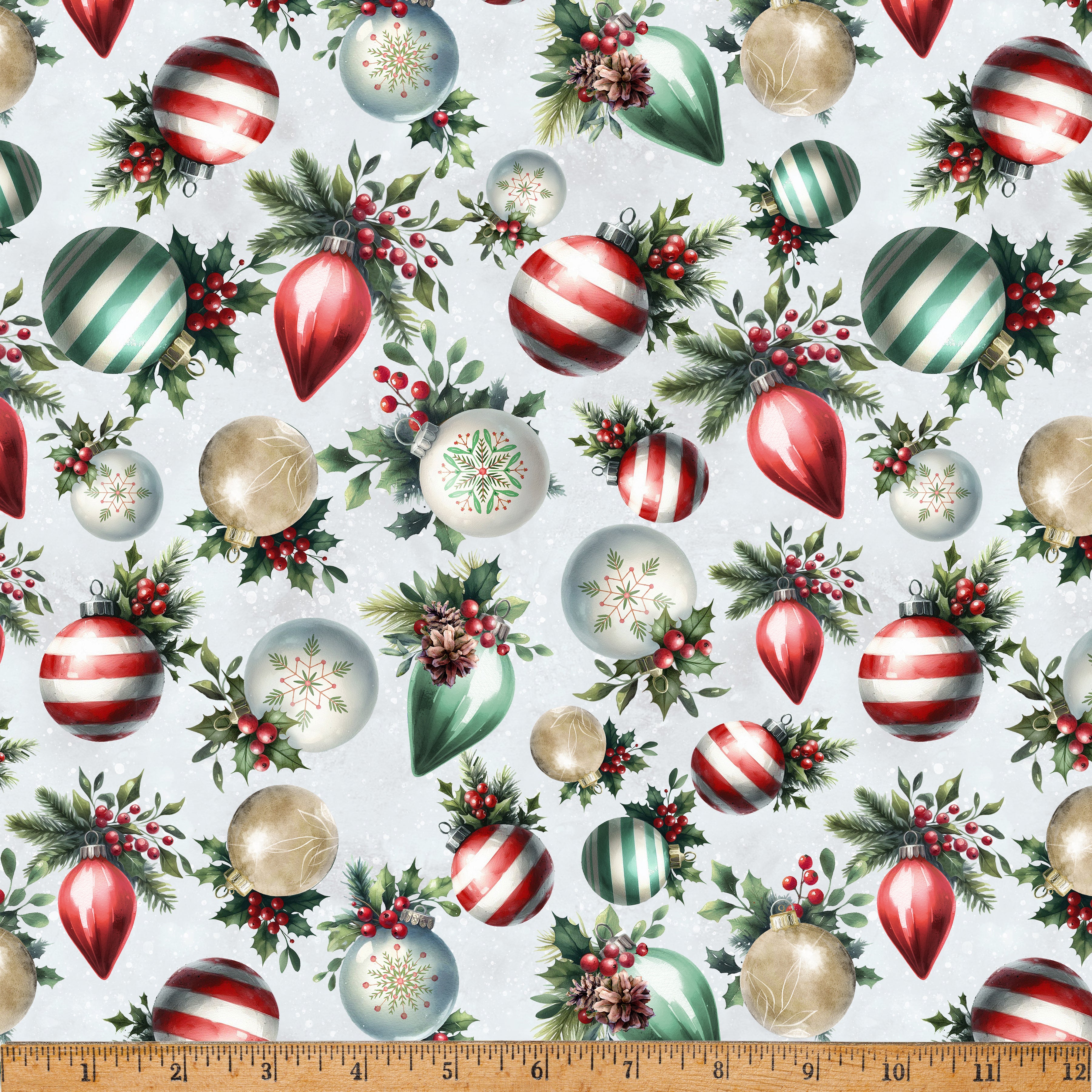 Cozy Tidings White Ice Ornament Toss Cotton 43"/44" Fabric Per Yard