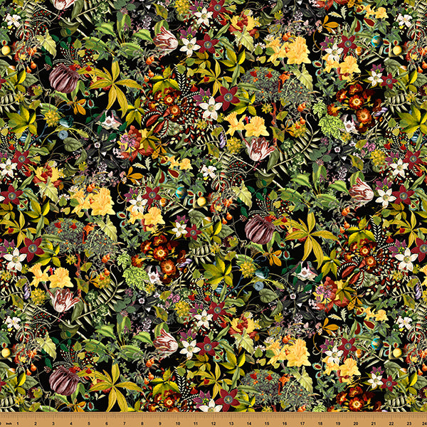 Black Floral Mousing Around 43"/44" Fabric Per Yard
